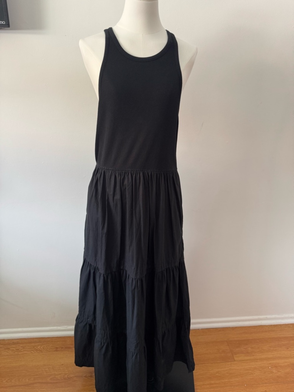 J. Crew Black Ribbed Tank Tiered Maxi Dress Large